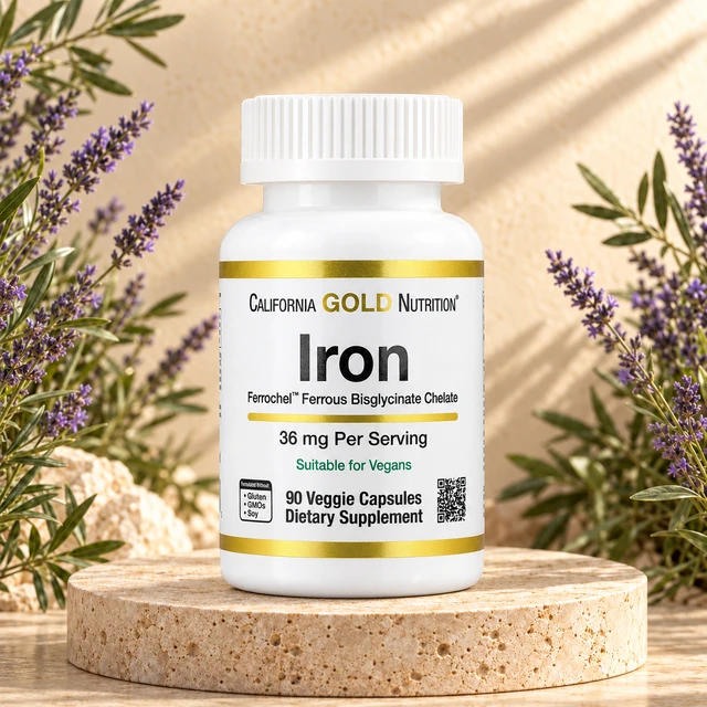 California Gold Nutrition — حديد 36 ملغ · 90 كبسولة نباتية — الواجهة