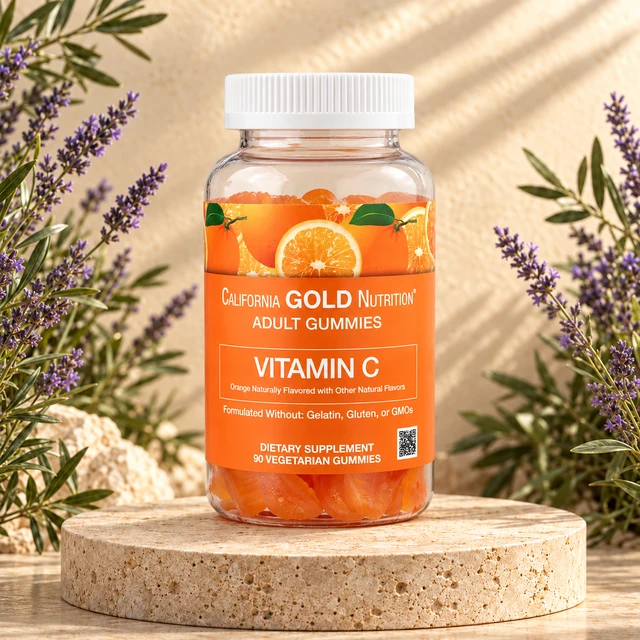 California Gold Nutrition — فيتامين C · 90 حبة مضغ بالبرتقال — الواجهة