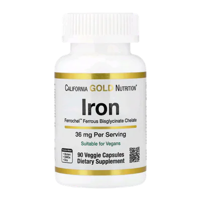 California Gold Nutrition — حديد 36 ملغ · 90 كبسولة نباتية