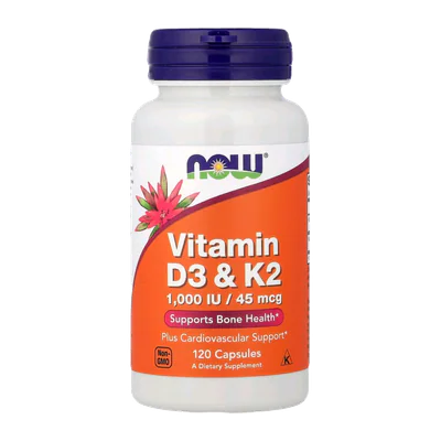 NOW Foods — فيتامين D3 وK2 · 120 كبسولة